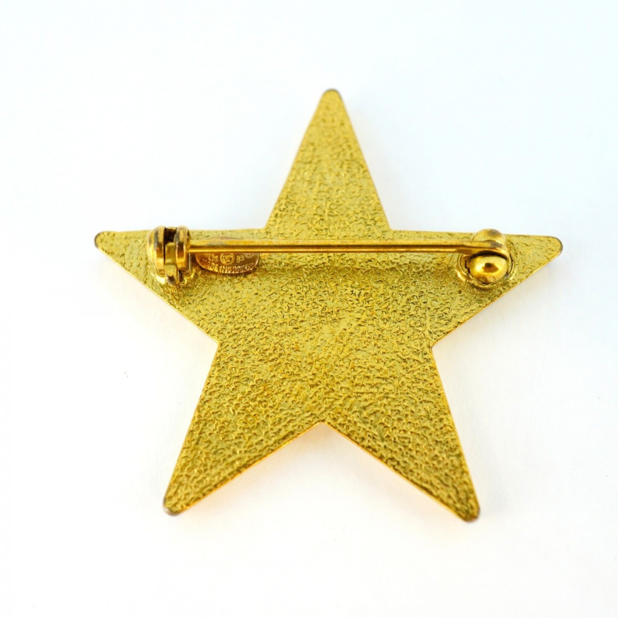 Chanel Brooch Coco Mark Star GP Plated Gold White Ladies