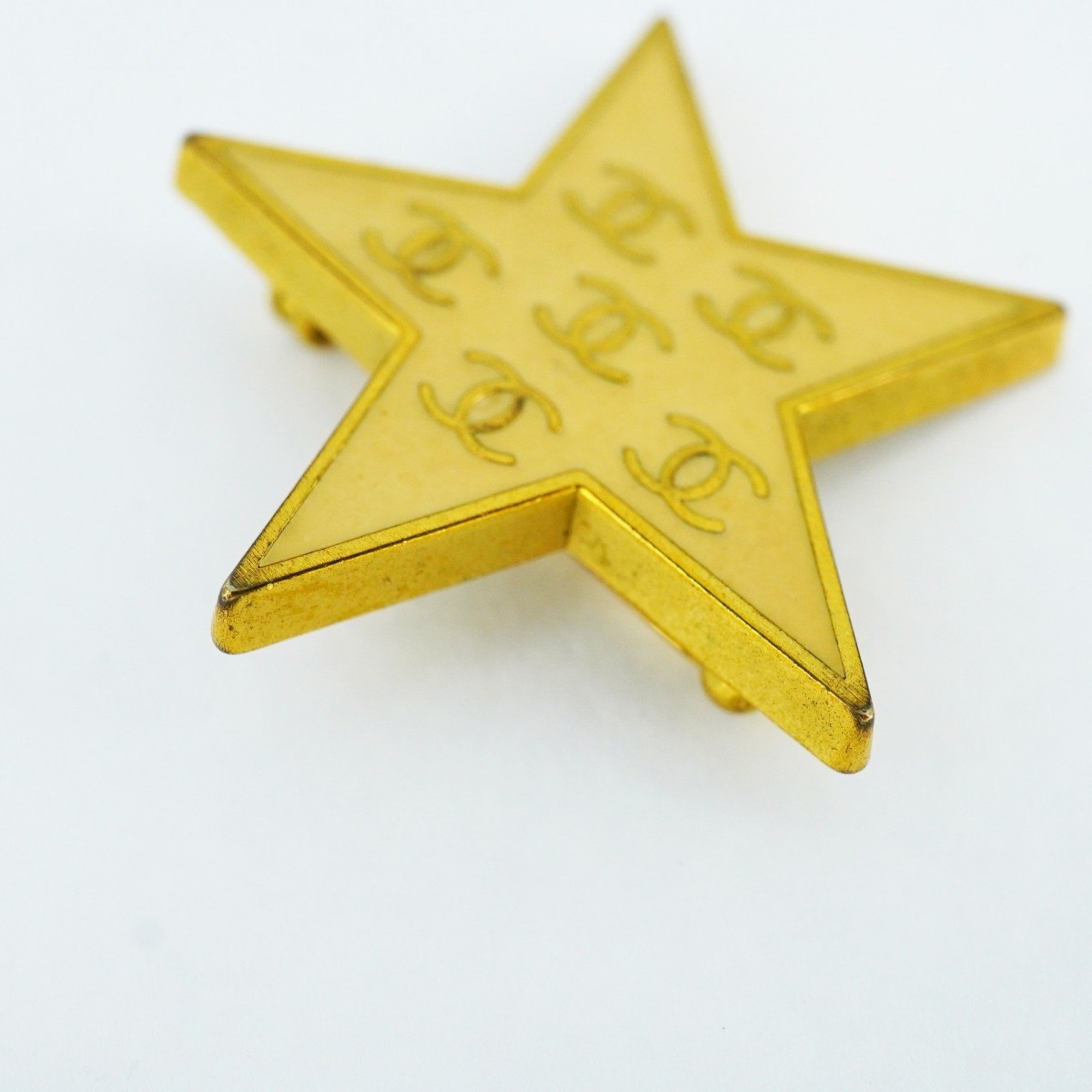 Chanel Brooch Coco Mark Star GP Plated Gold White Ladies