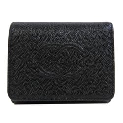 CHANEL Tri-fold Wallet Coco Mark Bi-fold Caviar Skin Women's