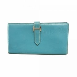 Hermes Long Wallet Bearn Soufflet Veau Epsom Blue Jean K Stamped Ladies