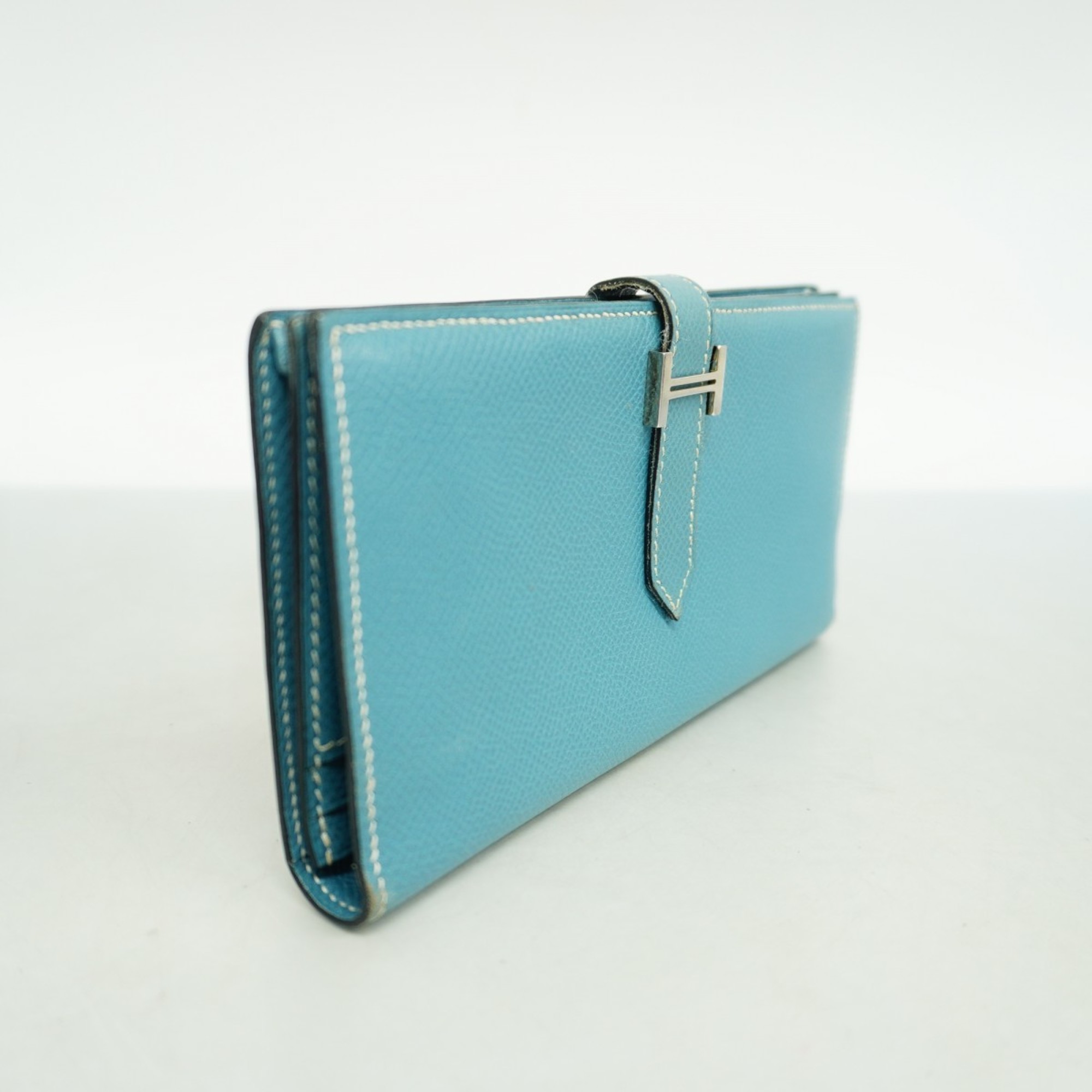 Hermes Long Wallet Bearn Soufflet Veau Epsom Blue Jean K Stamped Ladies