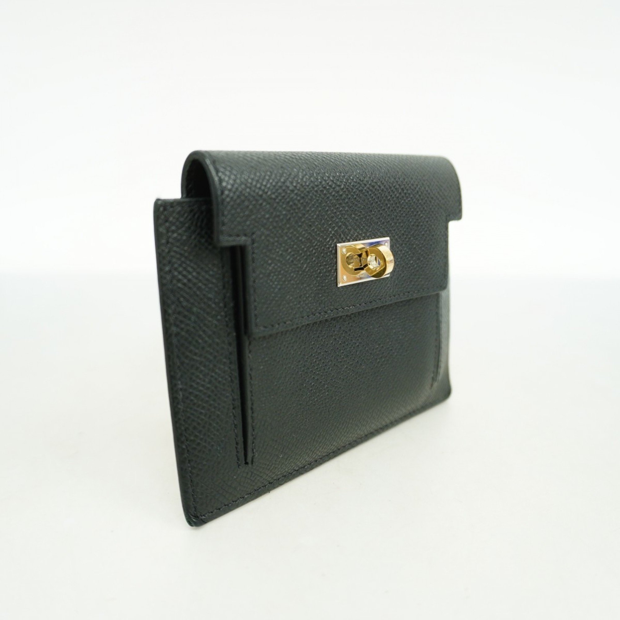 Hermes Wallet/Coin Case Kelly Pocket Compact Veau Epsom Black Y Stamp Men's Women's