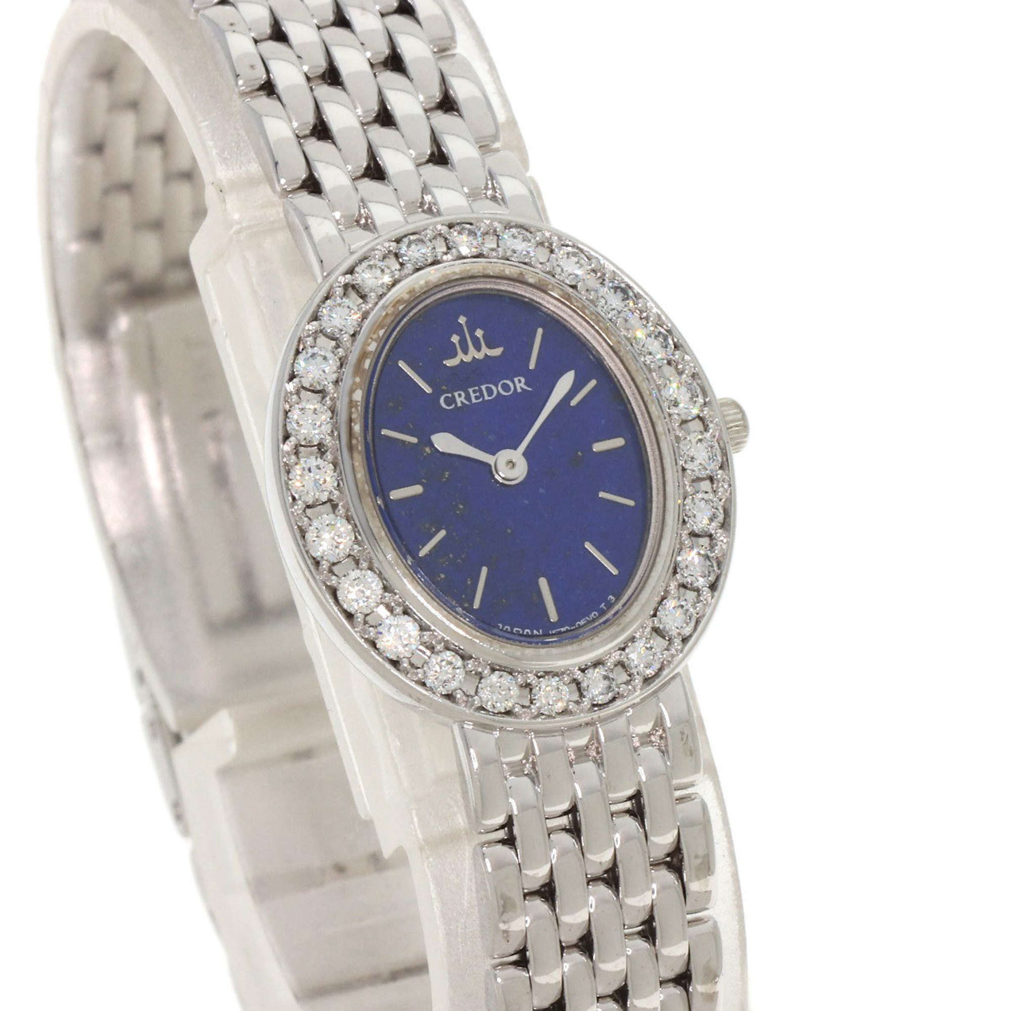 Seiko 1E70-0DD0 Credor Bezel Diamond Watch K18 White Gold K18WG Ladies SEIKO