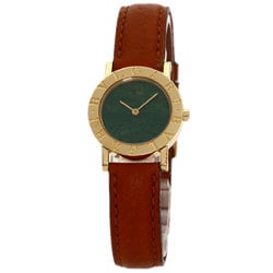 BVLGARI BB26DGL Jade Dial Watch K18 Yellow Gold Leather Women's