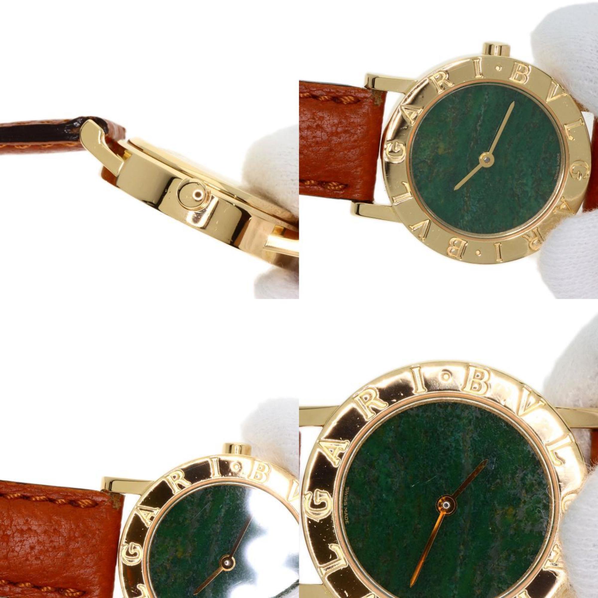 BVLGARI BB26DGL Jade Dial Watch K18 Yellow Gold Leather Women's