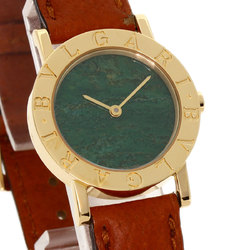 BVLGARI BB26DGL Jade Dial Watch K18 Yellow Gold Leather Women's