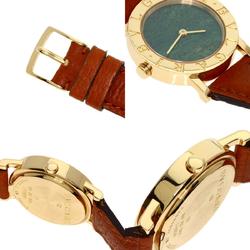 BVLGARI BB26DGL Jade Dial Watch K18 Yellow Gold Leather Women's