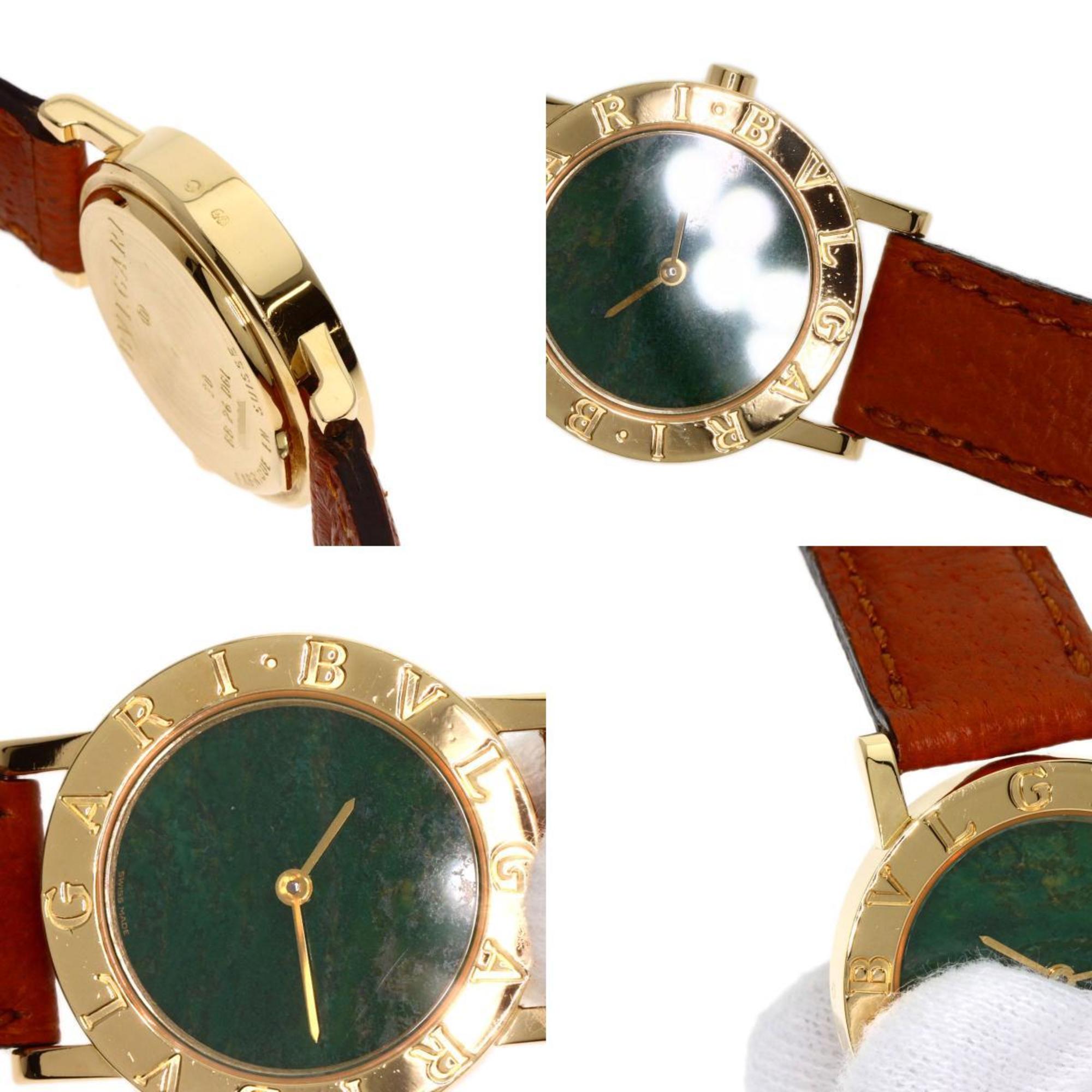 BVLGARI BB26DGL Jade Dial Watch K18 Yellow Gold Leather Women's