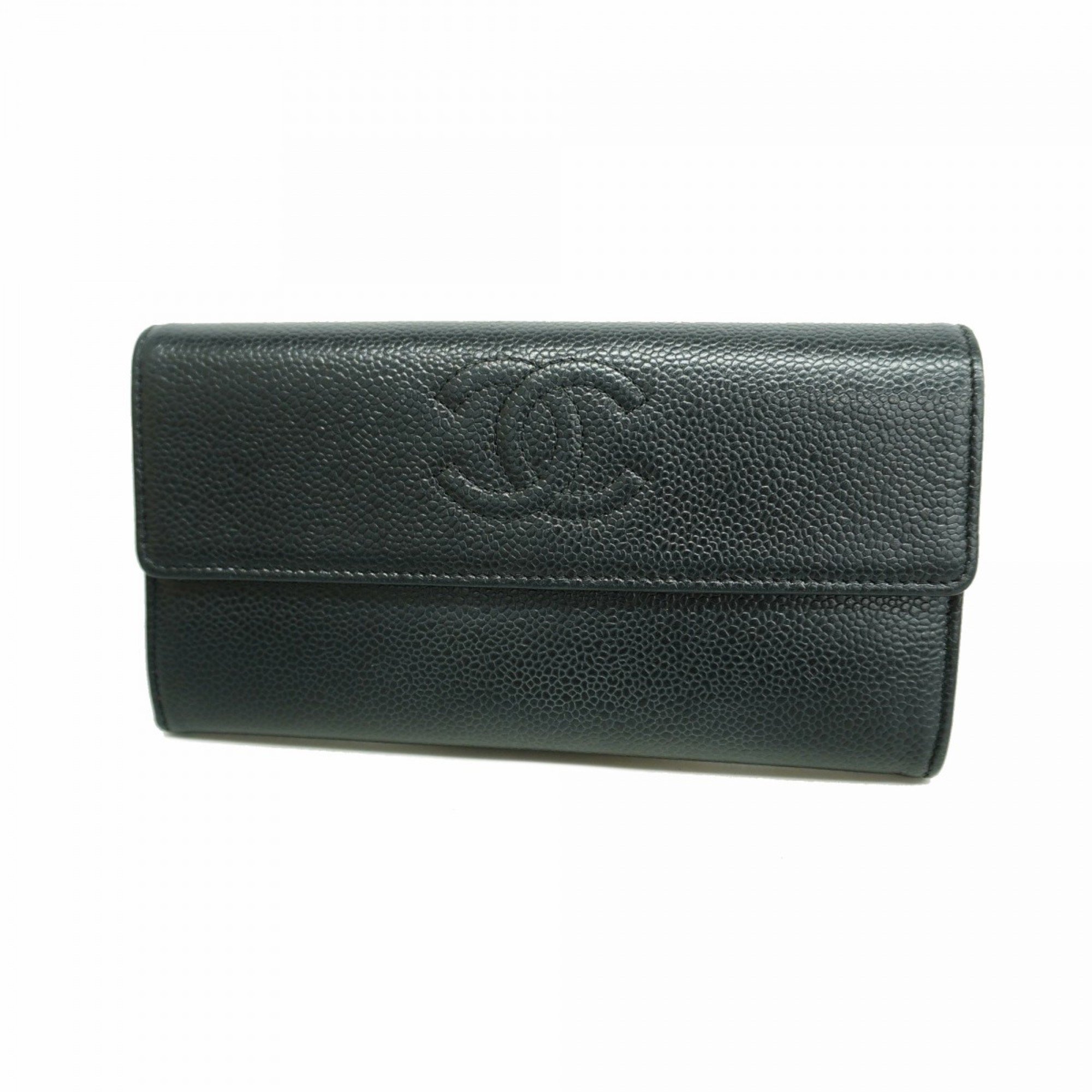 Chanel Long Wallet Caviar Skin Black Women's