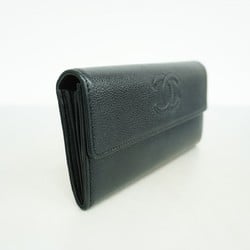 Chanel Long Wallet Caviar Skin Black Women's