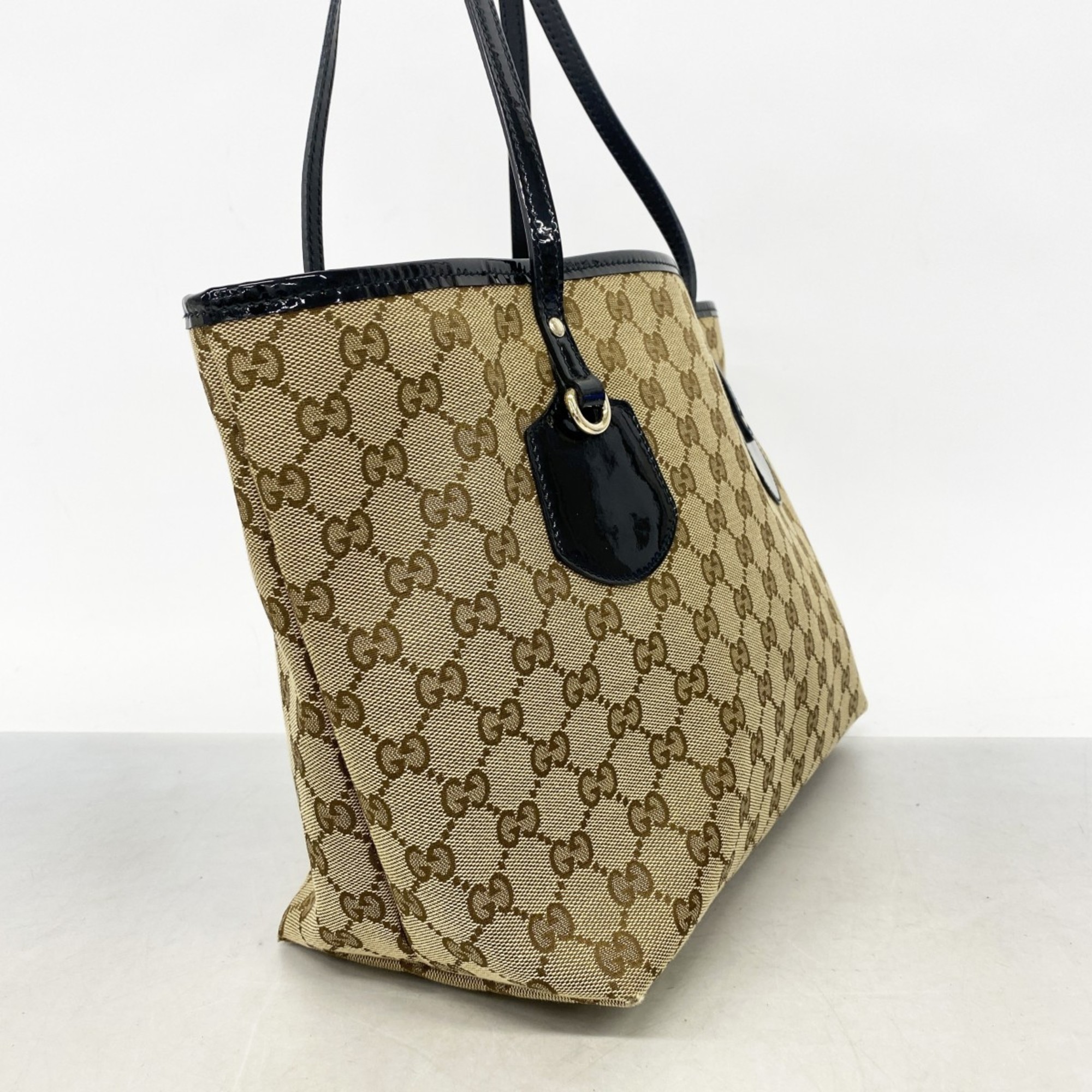 Gucci Tote Bag GG Canvas 211976 Brown Black Women's