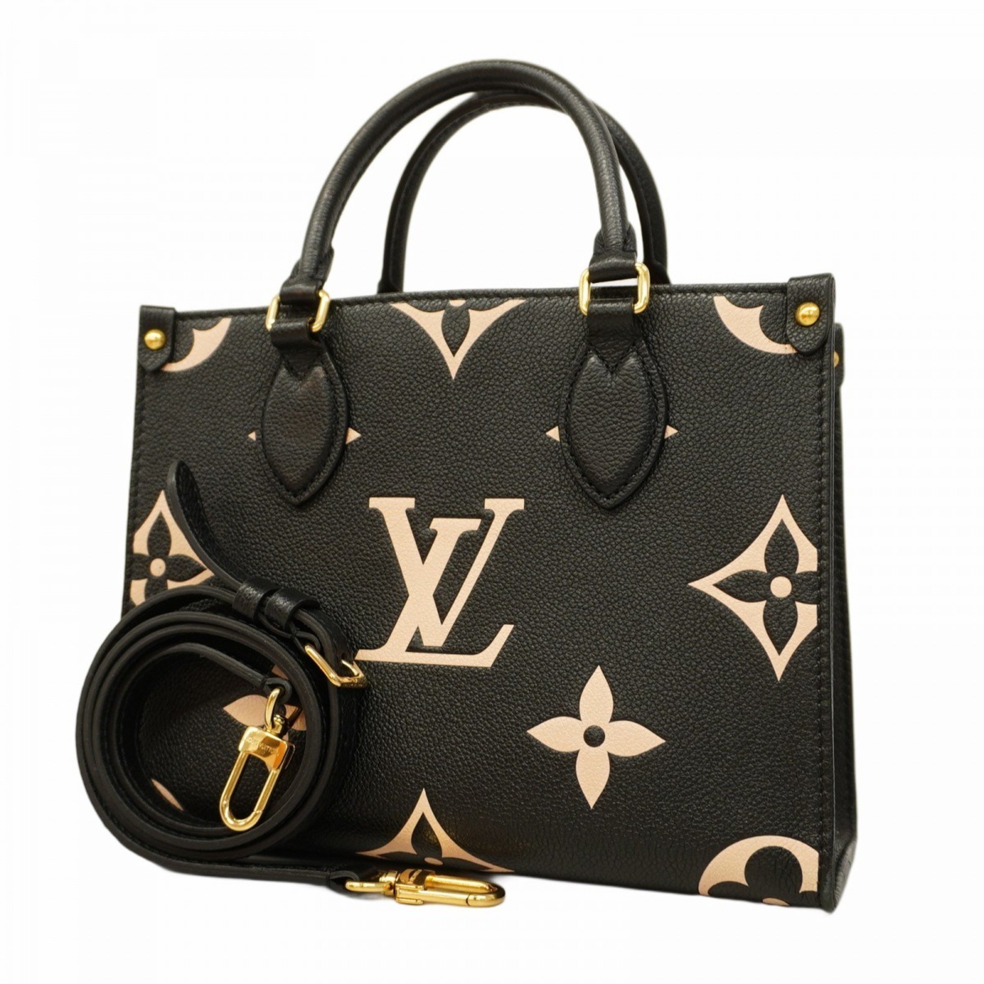 Louis Vuitton Tote Bag Monogram Empreinte Bicolor On the Go PM M45659 Black Beige Women's