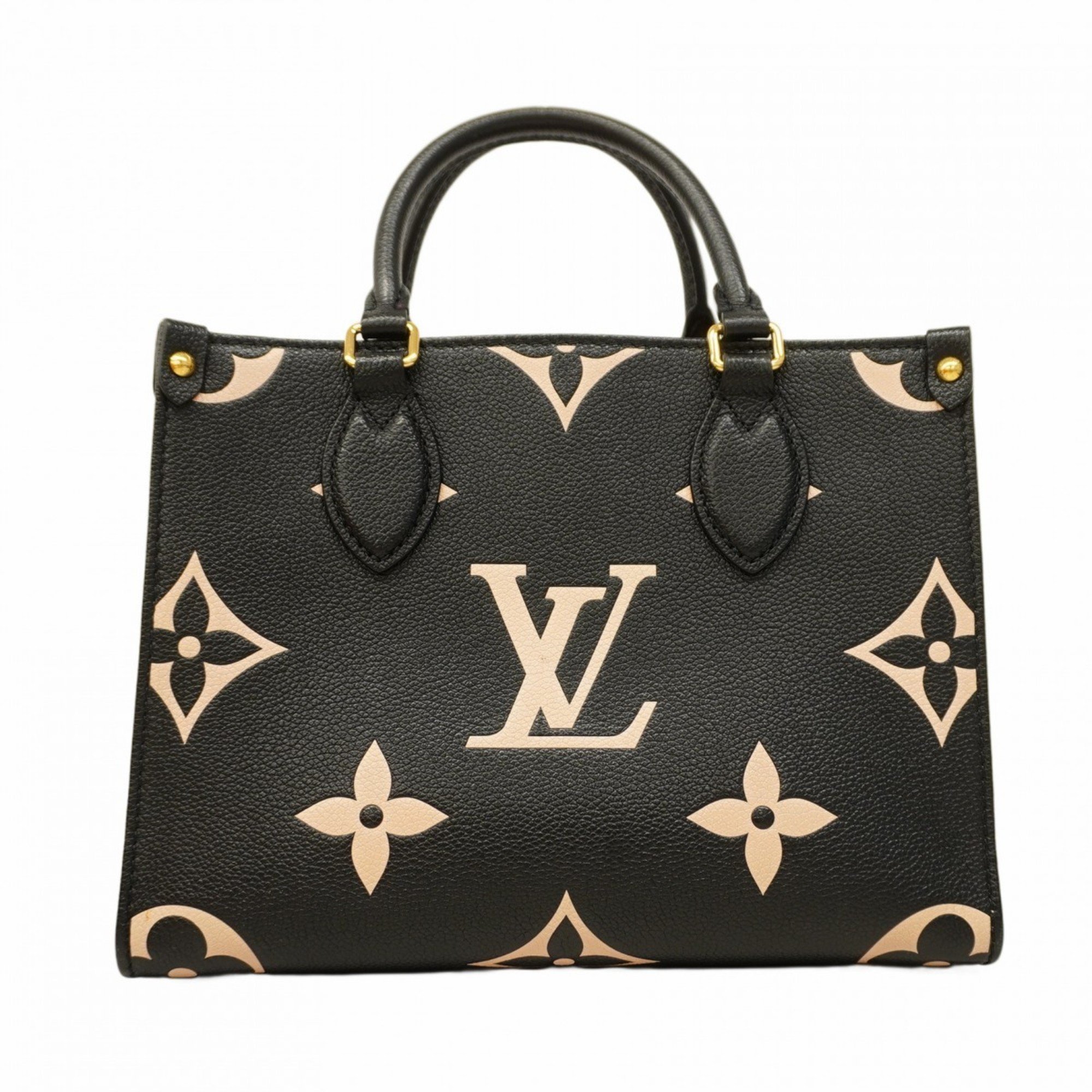 Louis Vuitton Tote Bag Monogram Empreinte Bicolor On the Go PM M45659 Black Beige Women's