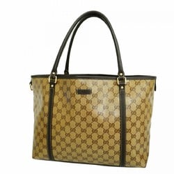 Gucci Tote Bag GG Crystal 265695 Coated Canvas Brown Champagne Women's