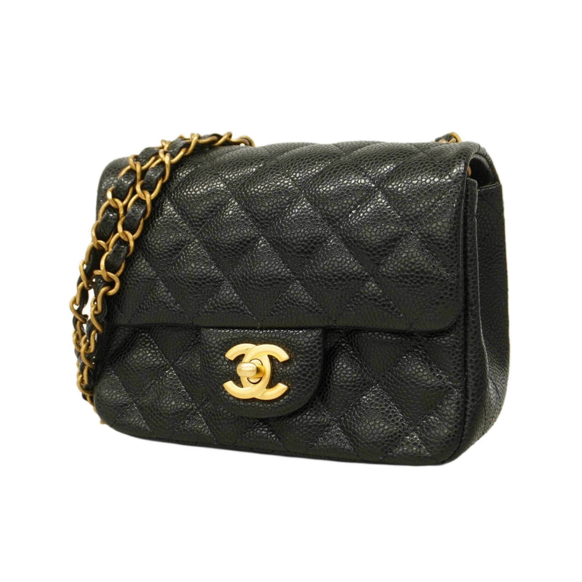 Chanel Shoulder Bag Matelasse Caviar Skin Black Women's