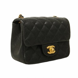 Chanel Shoulder Bag Matelasse Caviar Skin Black Women's