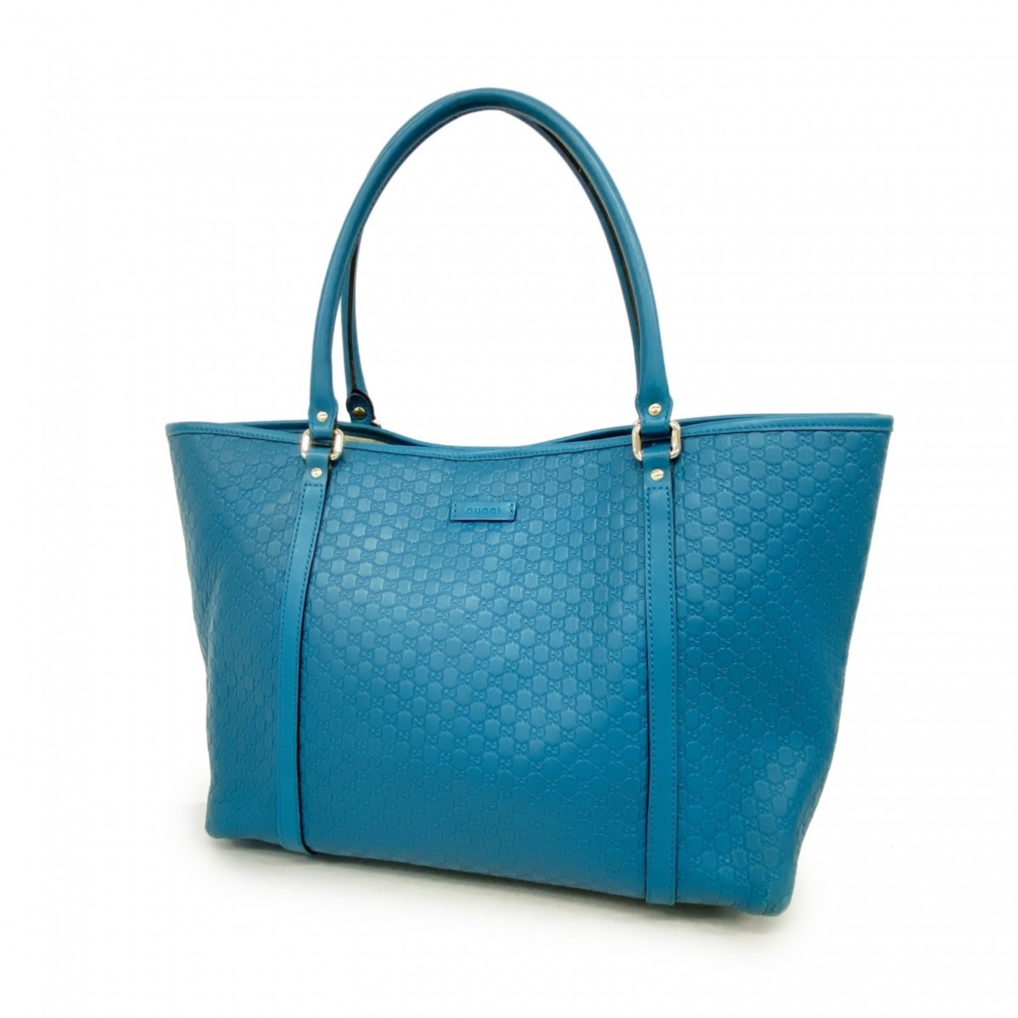 Gucci Tote Bag Micro Guccissima 449647 Leather Blue Champagne Women's