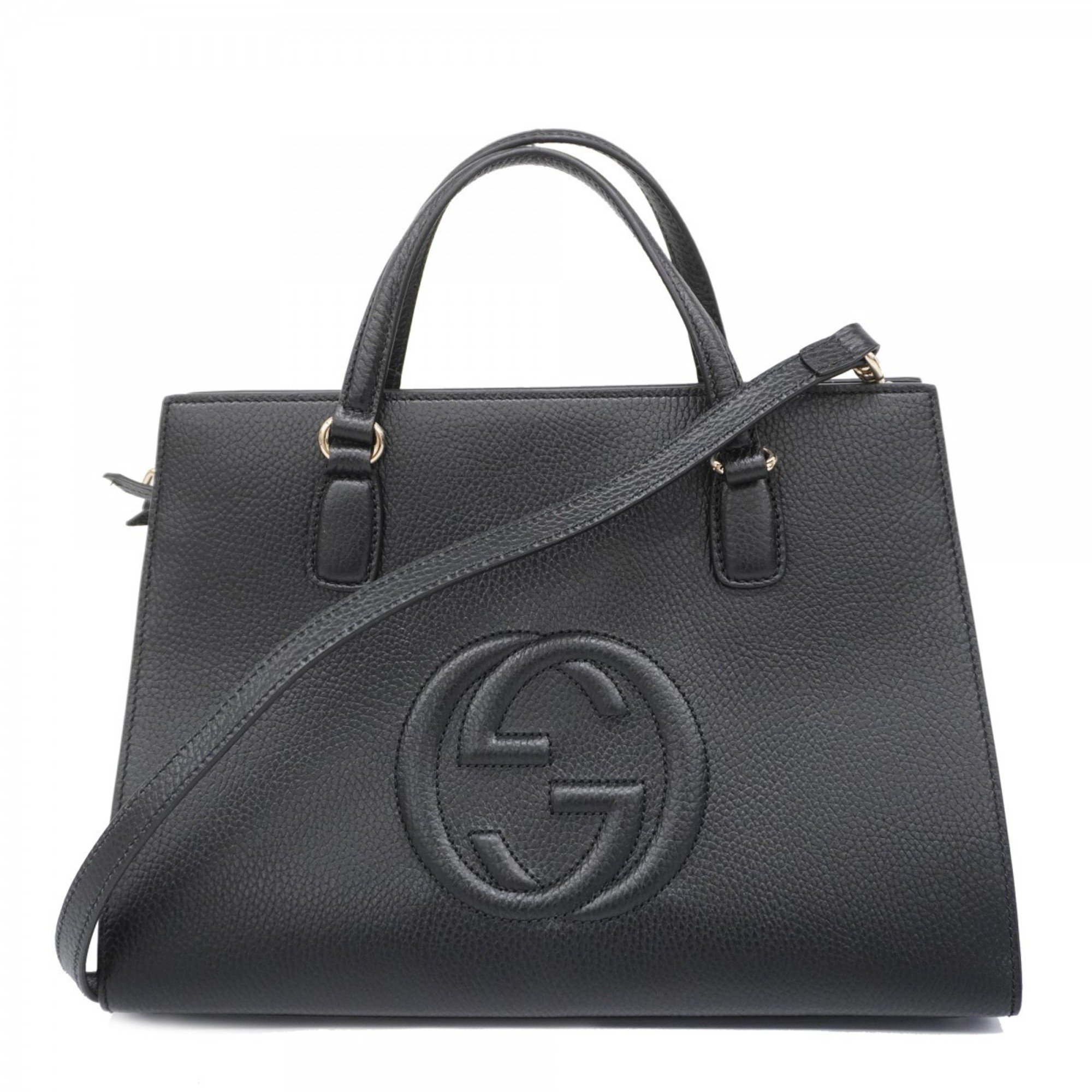 Gucci Handbag Soho 607721 Leather Black Champagne Ladies