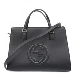 Gucci Handbag Soho 607721 Leather Black Champagne Ladies