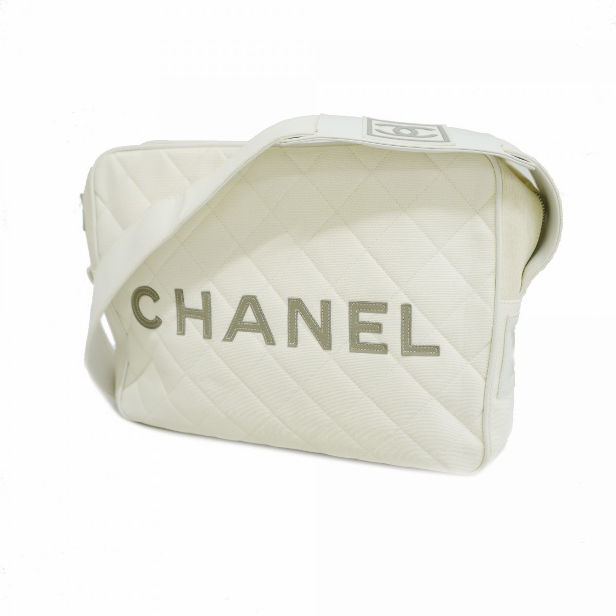 Chanel Shoulder Bag Sport Leather Canvas White Women's