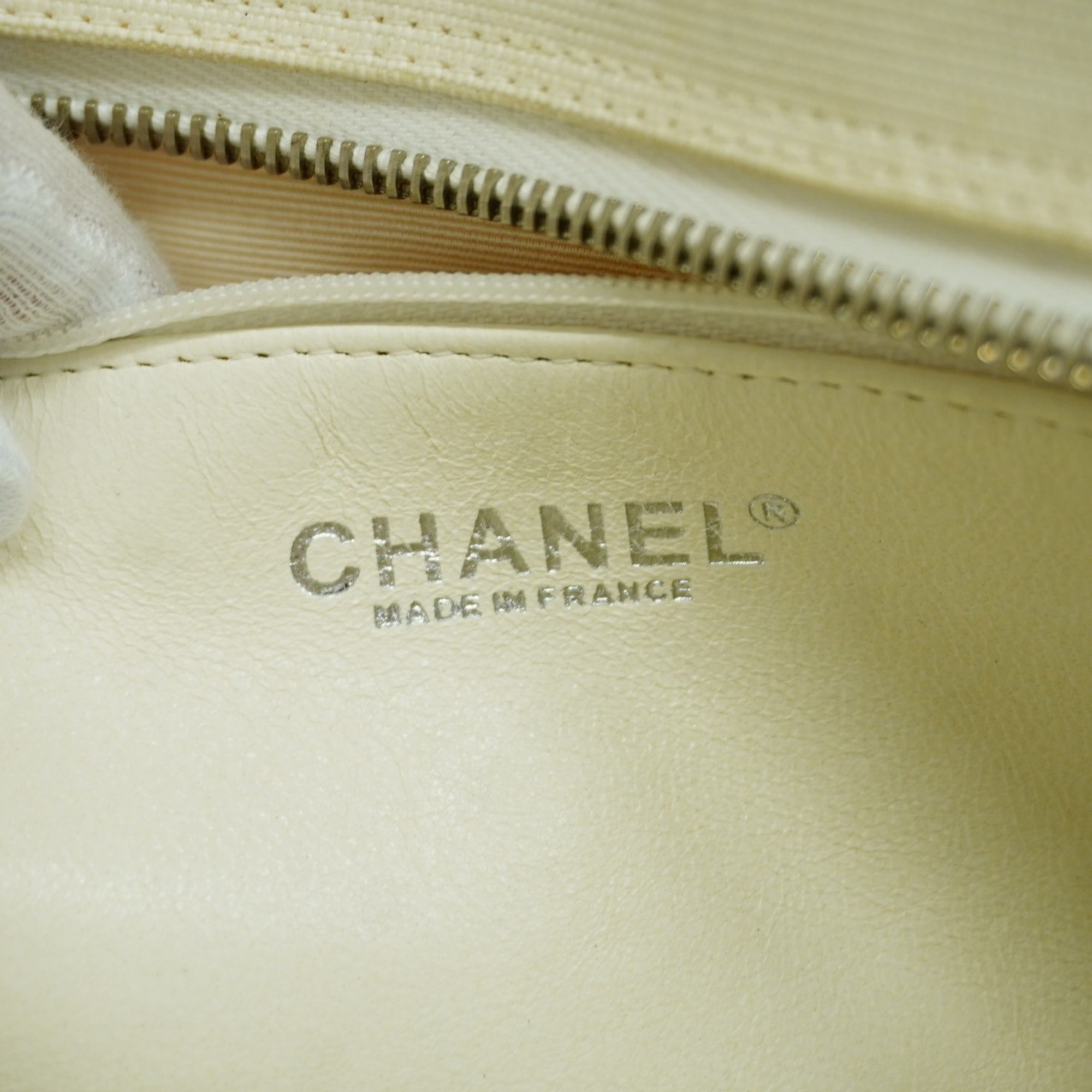 Chanel Shoulder Bag Sport Leather Canvas White Women's