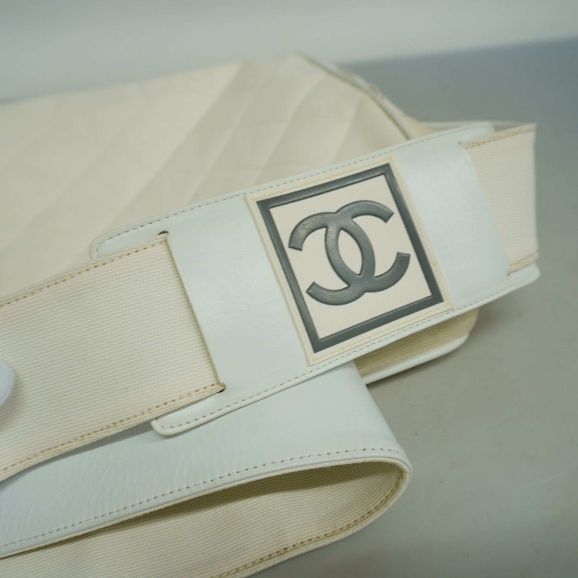 Chanel Shoulder Bag Sport Leather Canvas White Women's