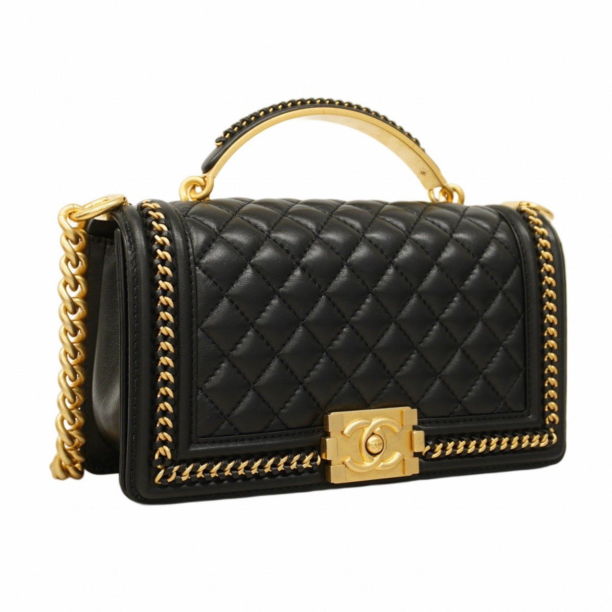 Chanel Handbag Boy Lambskin Black Ladies