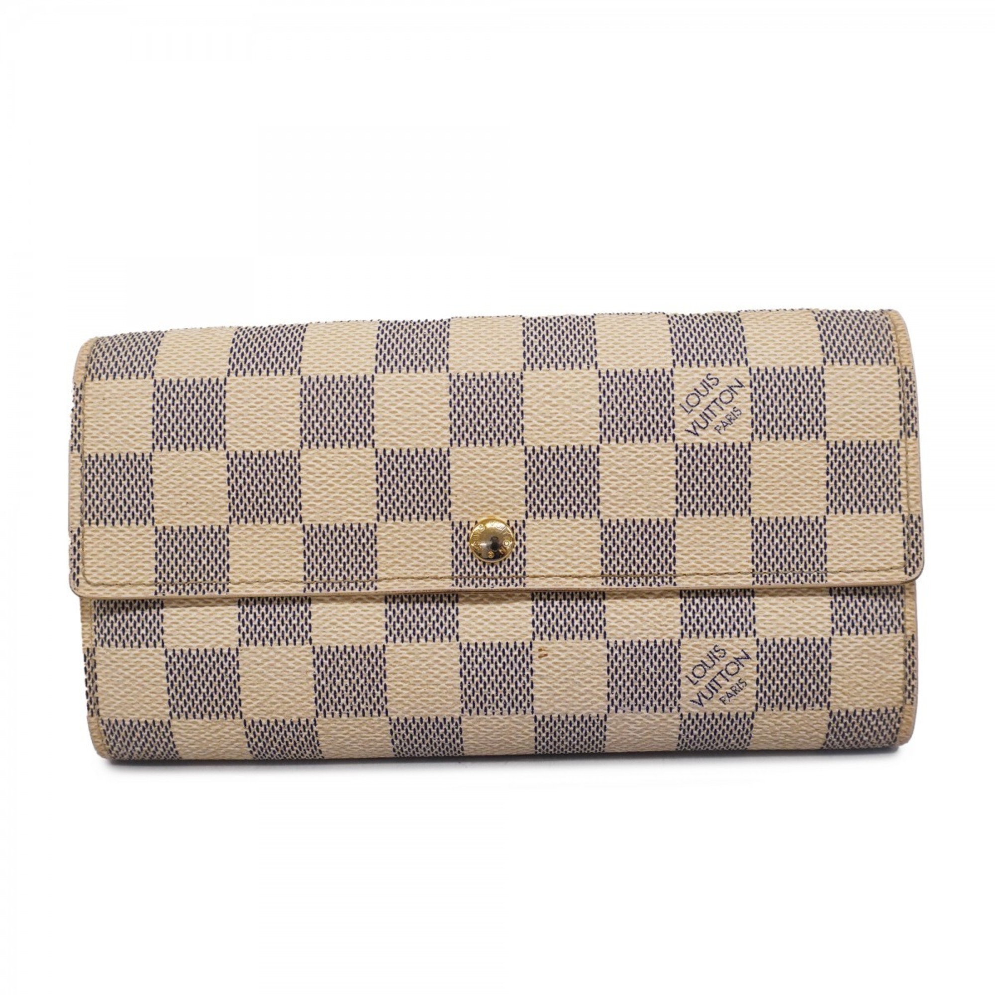 Louis Vuitton Long Wallet Damier Azur Portefeuille Sarah N61735 White Ladies