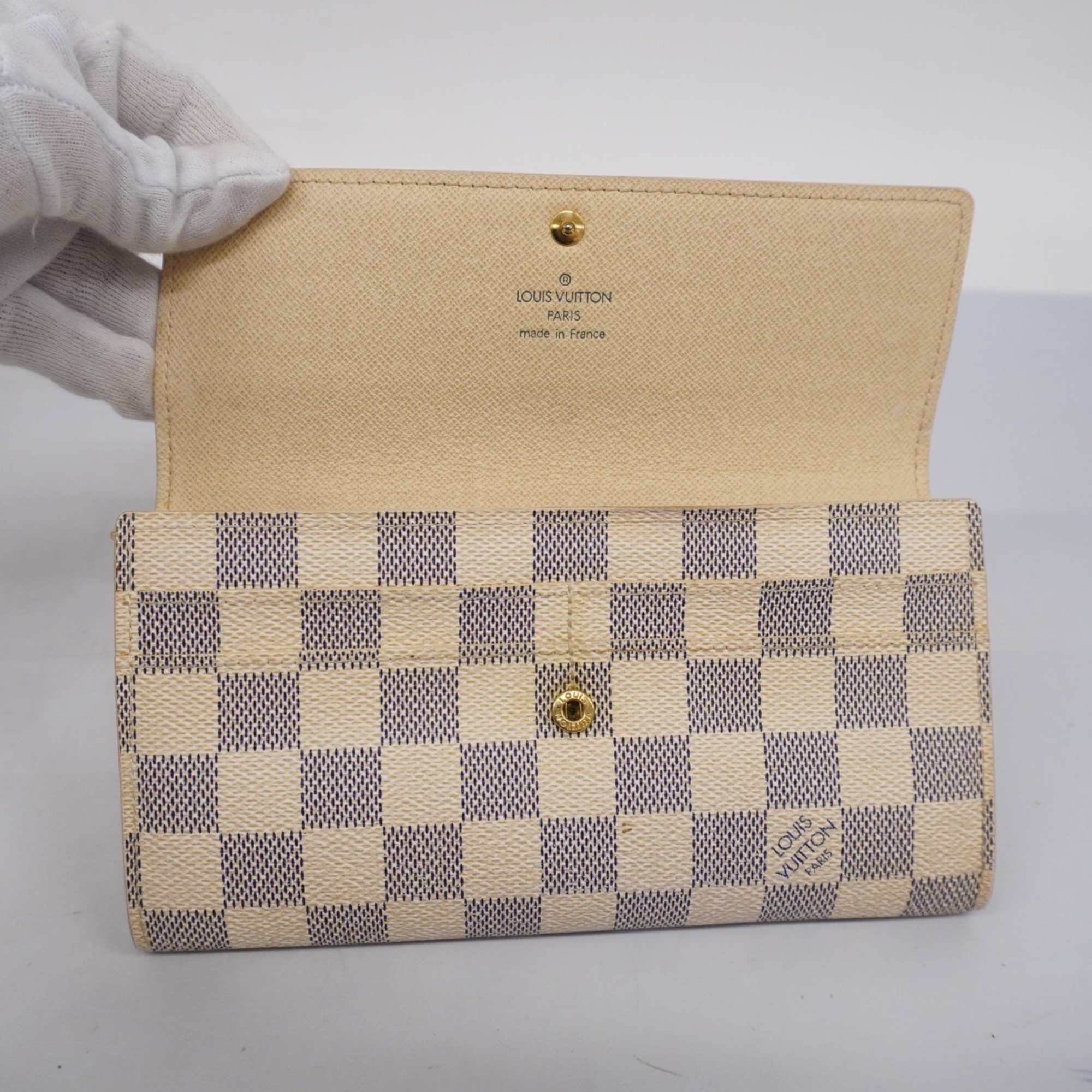 Louis Vuitton Long Wallet Damier Azur Portefeuille Sarah N61735 White Ladies