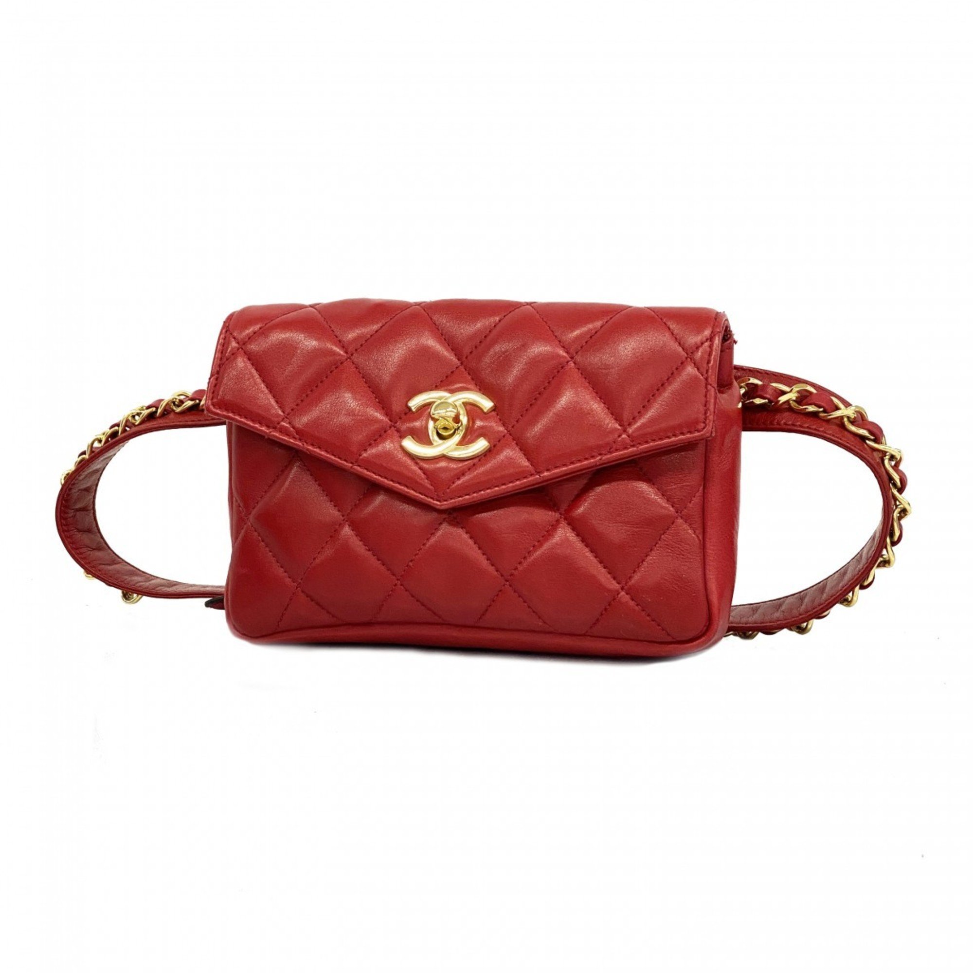 Chanel Waist Bag Matelasse Lambskin Red Women's