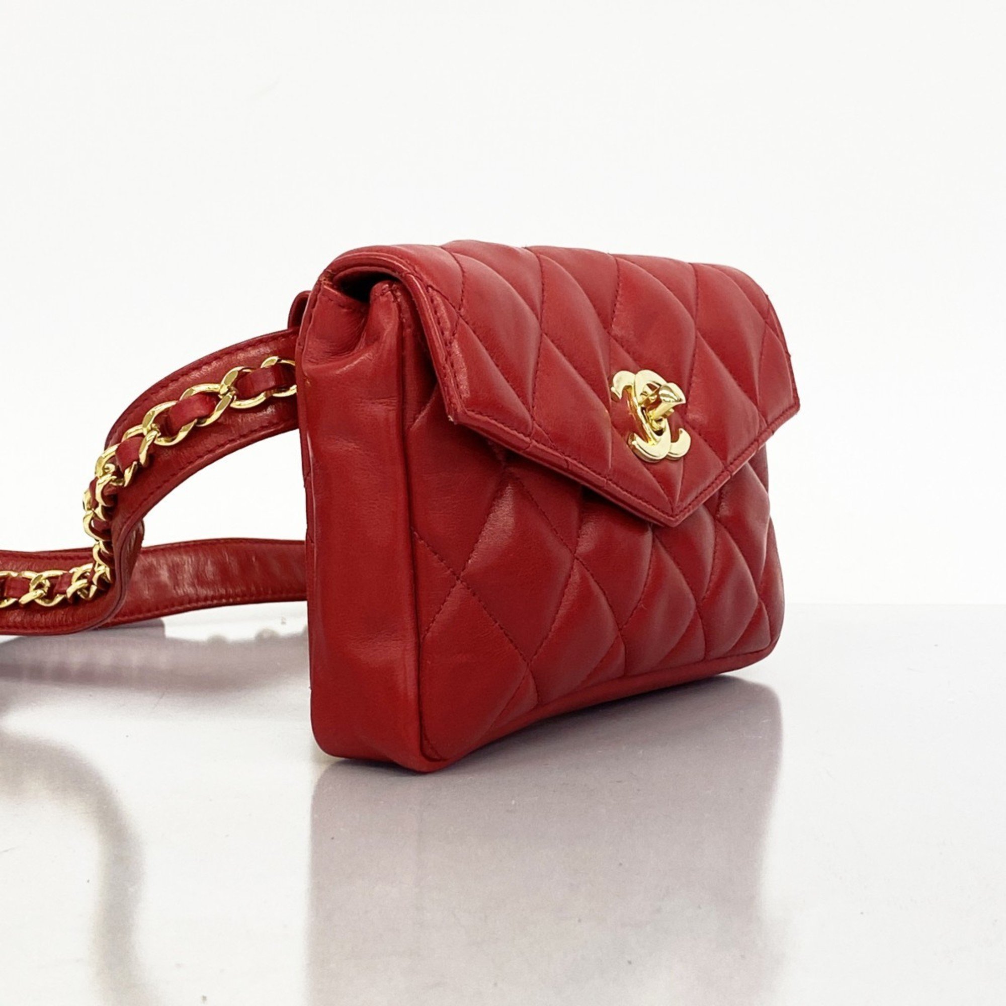 Chanel Waist Bag Matelasse Lambskin Red Women's