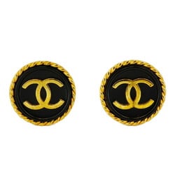 Chanel Earrings Coco Mark Circle GP Plated Gold Black Ladies