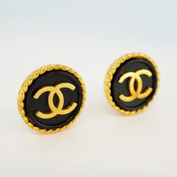 Chanel Earrings Coco Mark Circle GP Plated Gold Black Ladies