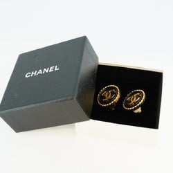 Chanel Earrings Coco Mark Circle GP Plated Gold Black Ladies