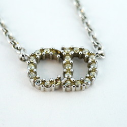 Christian Dior Necklace CD Rhinestone Metal Silver Women's