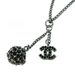 Chanel Necklace Coco Mark Ball Color Stone Gunmetal Black Grey Ladies