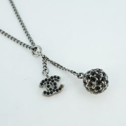 Chanel Necklace Coco Mark Ball Color Stone Gunmetal Black Grey Ladies