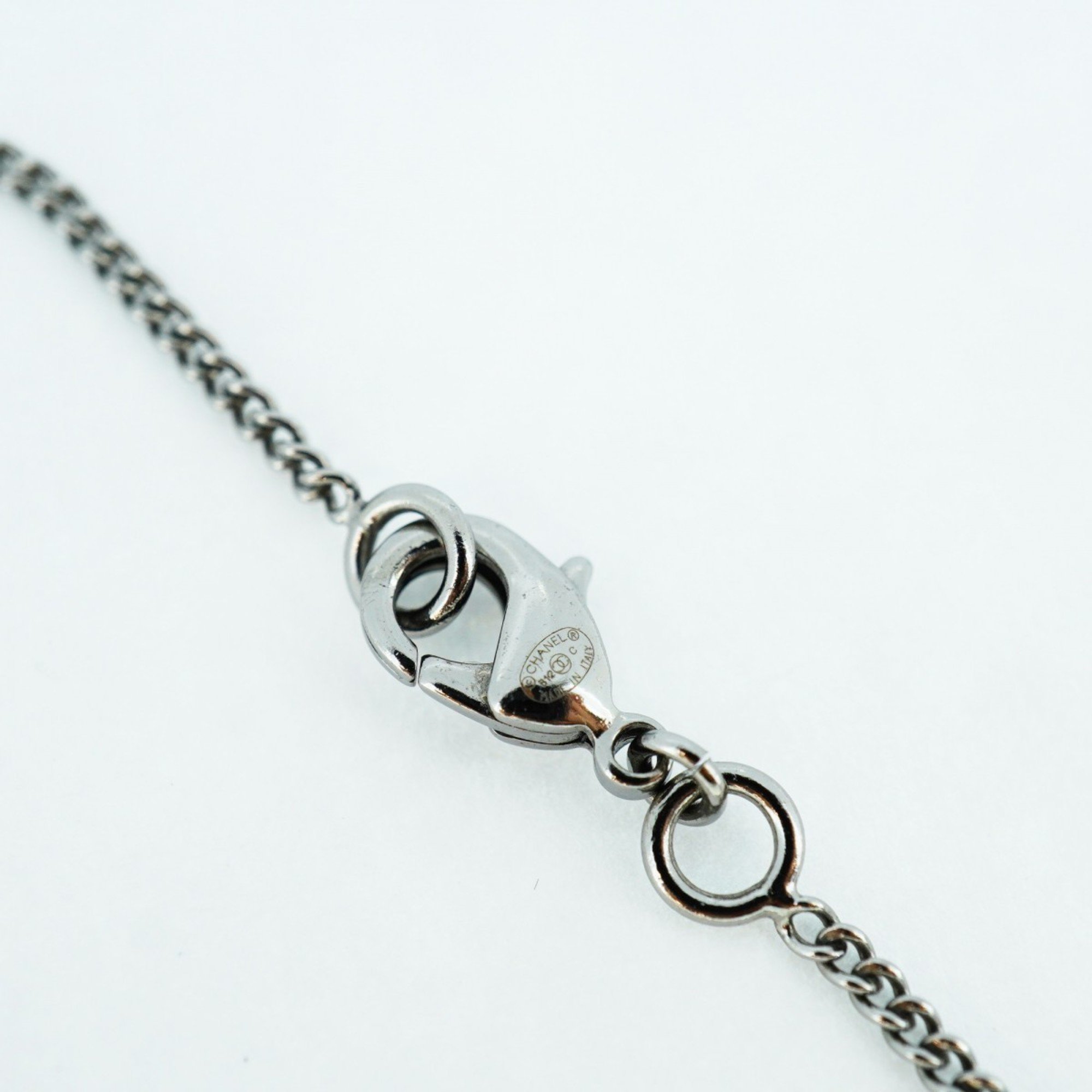 Chanel Necklace Coco Mark Ball Color Stone Gunmetal Black Grey Ladies