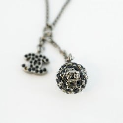 Chanel Necklace Coco Mark Ball Color Stone Gunmetal Black Grey Ladies