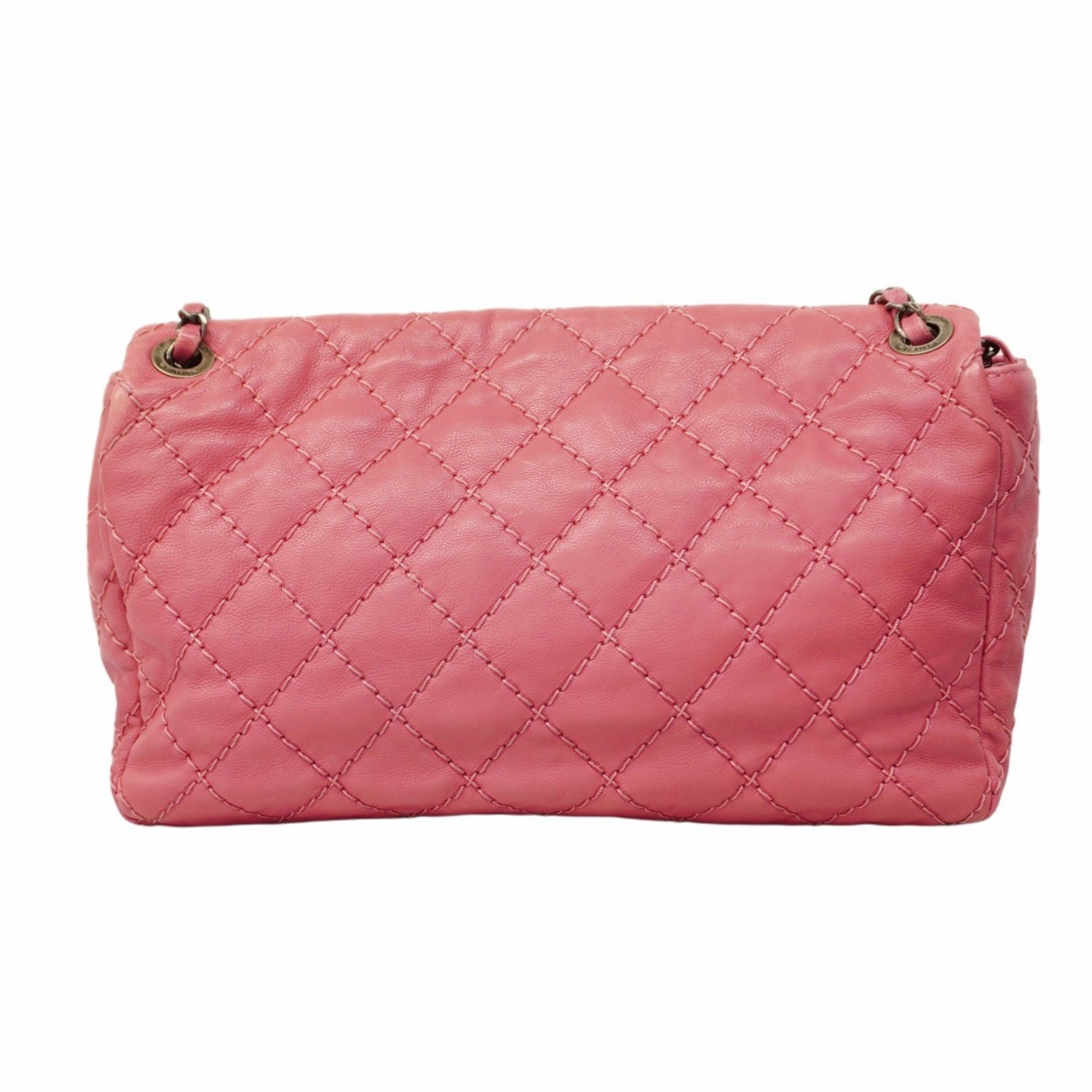 CHANEL Shoulder Bag Wild Stitch Leather Pink Women's