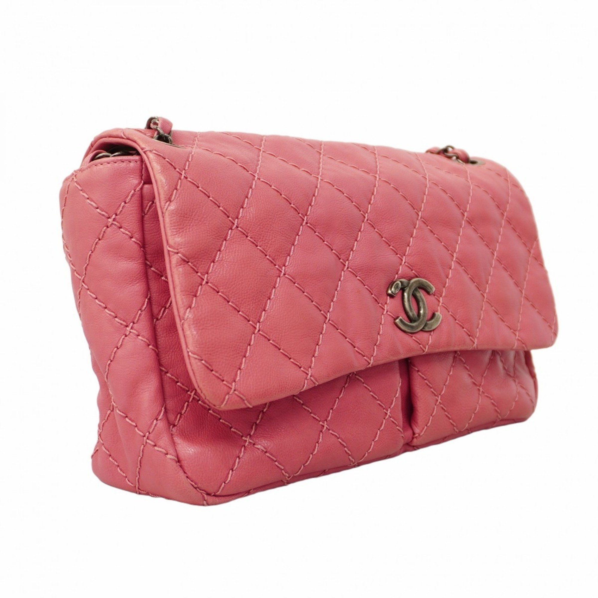 CHANEL Shoulder Bag Wild Stitch Leather Pink Women's