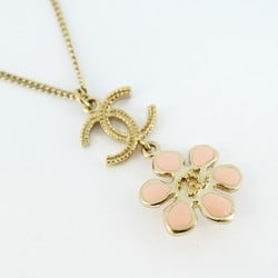 Chanel Necklace Coco Mark Flower Motif Fake Pearl GP Plated Champagne Gold Pink Ladies