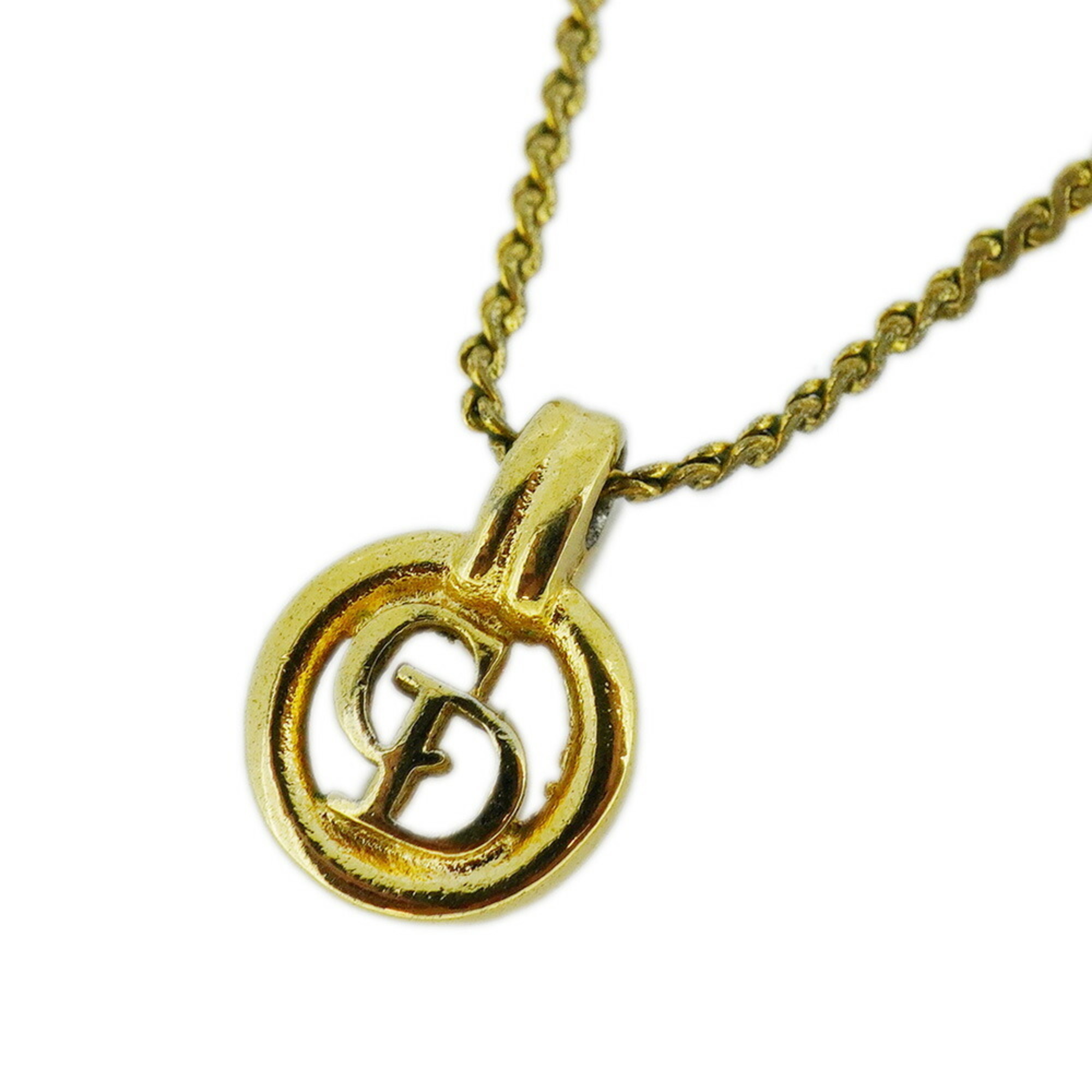 Christian Dior Necklace CD Circle GP Plated Gold Ladies