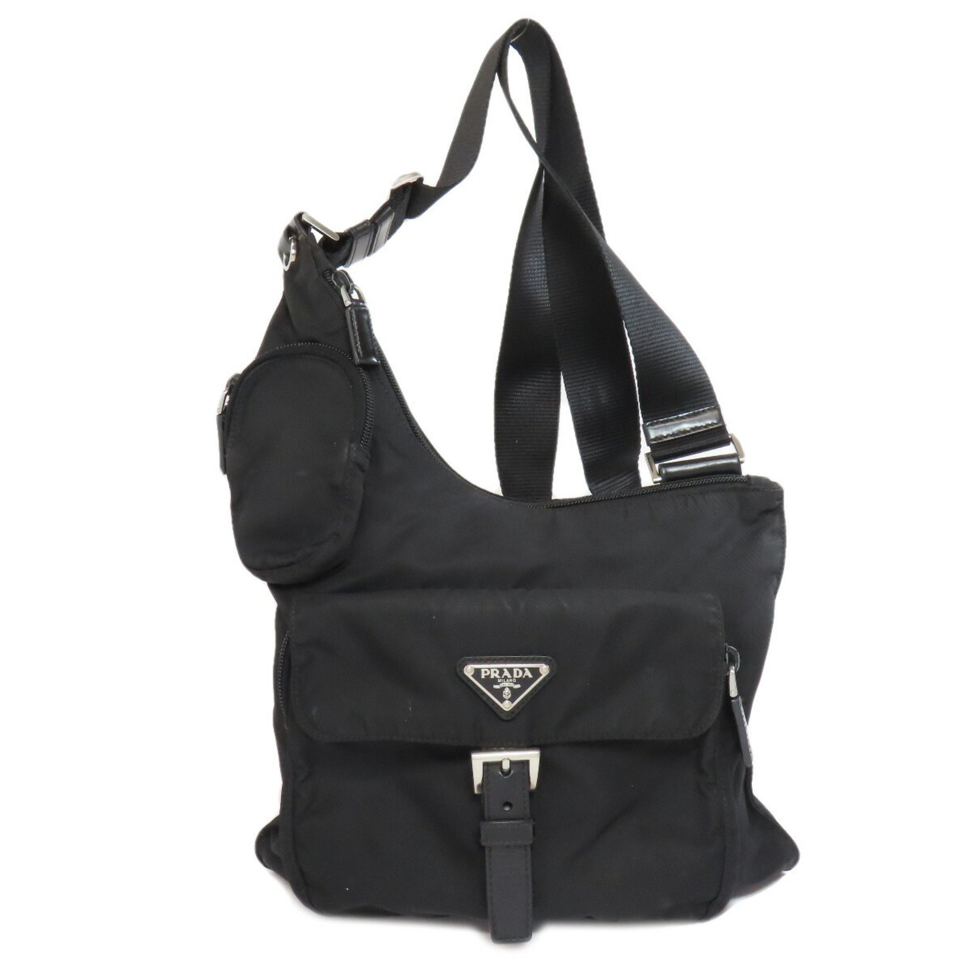 Prada shoulder bag with metal fittings, nylon material, for women, PRADA