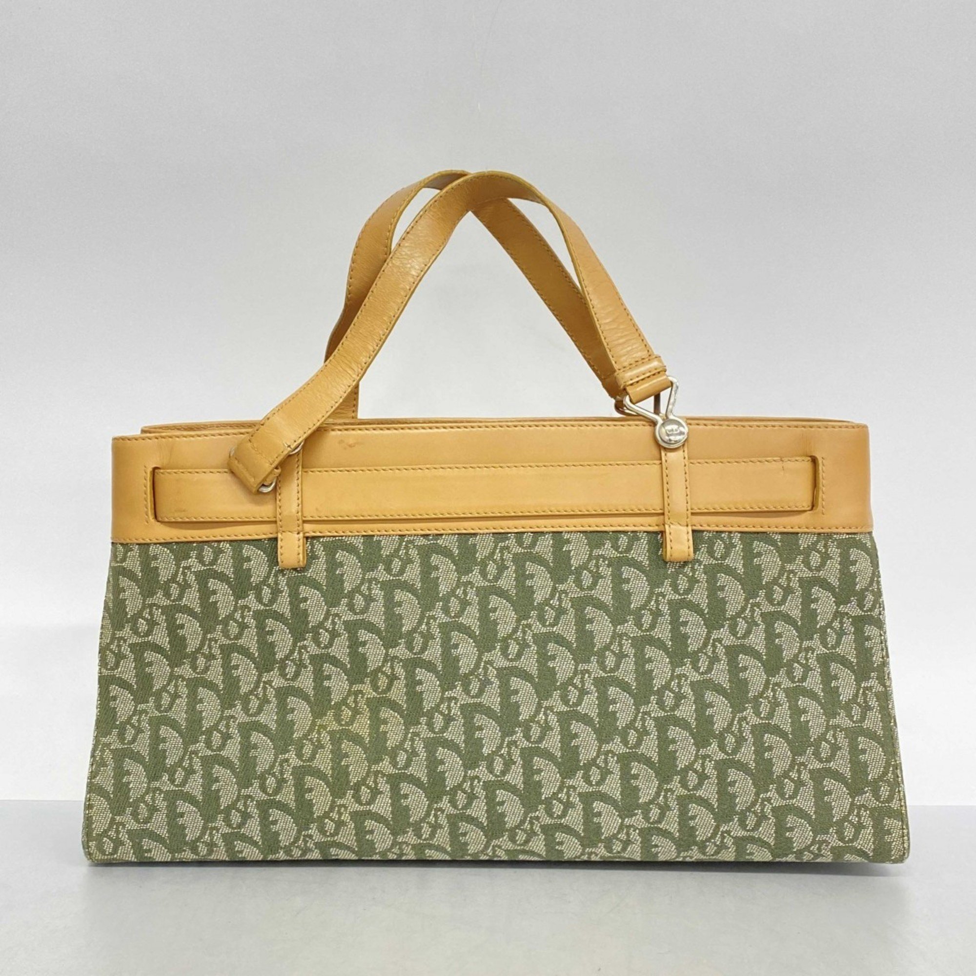 Christian Dior Tote Bag Trotter Canvas Green Beige Women's