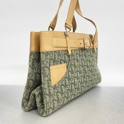 Christian Dior Tote Bag Trotter Canvas Green Beige Women's