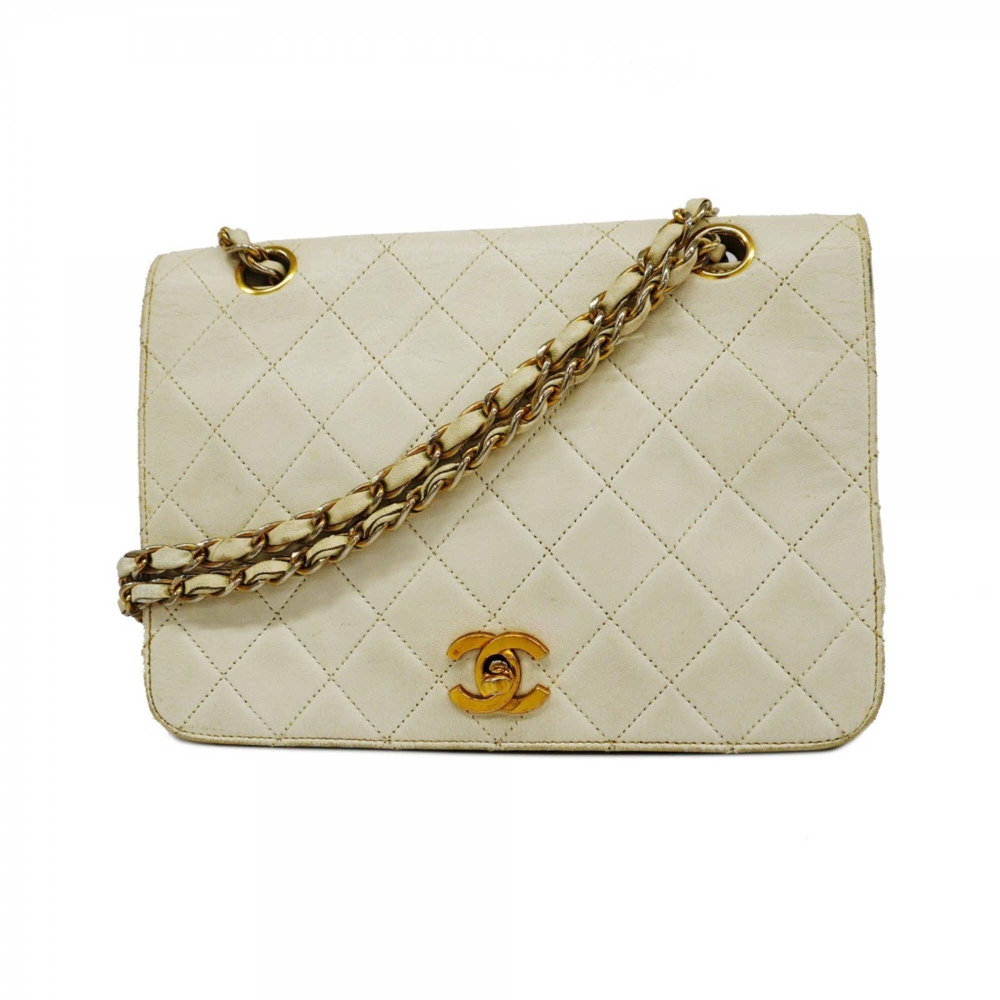 Chanel Shoulder Bag Matelasse Lambskin White Women's