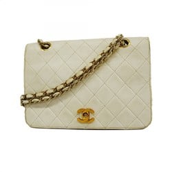 Chanel Shoulder Bag Matelasse Lambskin White Women's