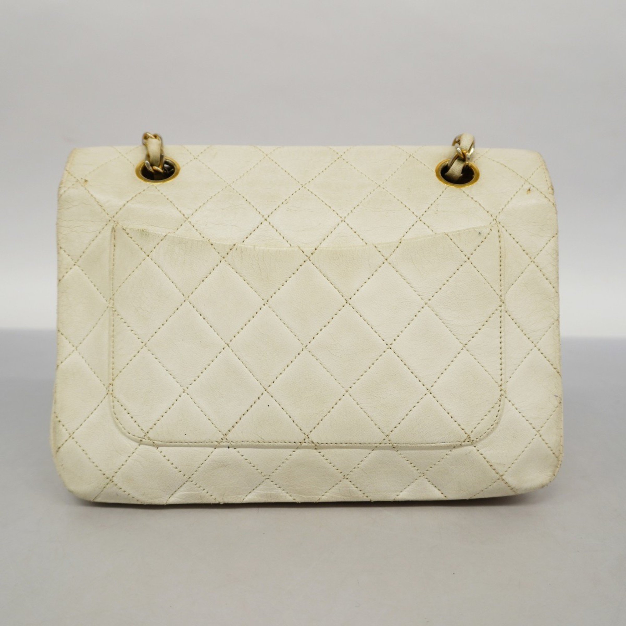 Chanel Shoulder Bag Matelasse Lambskin White Women's