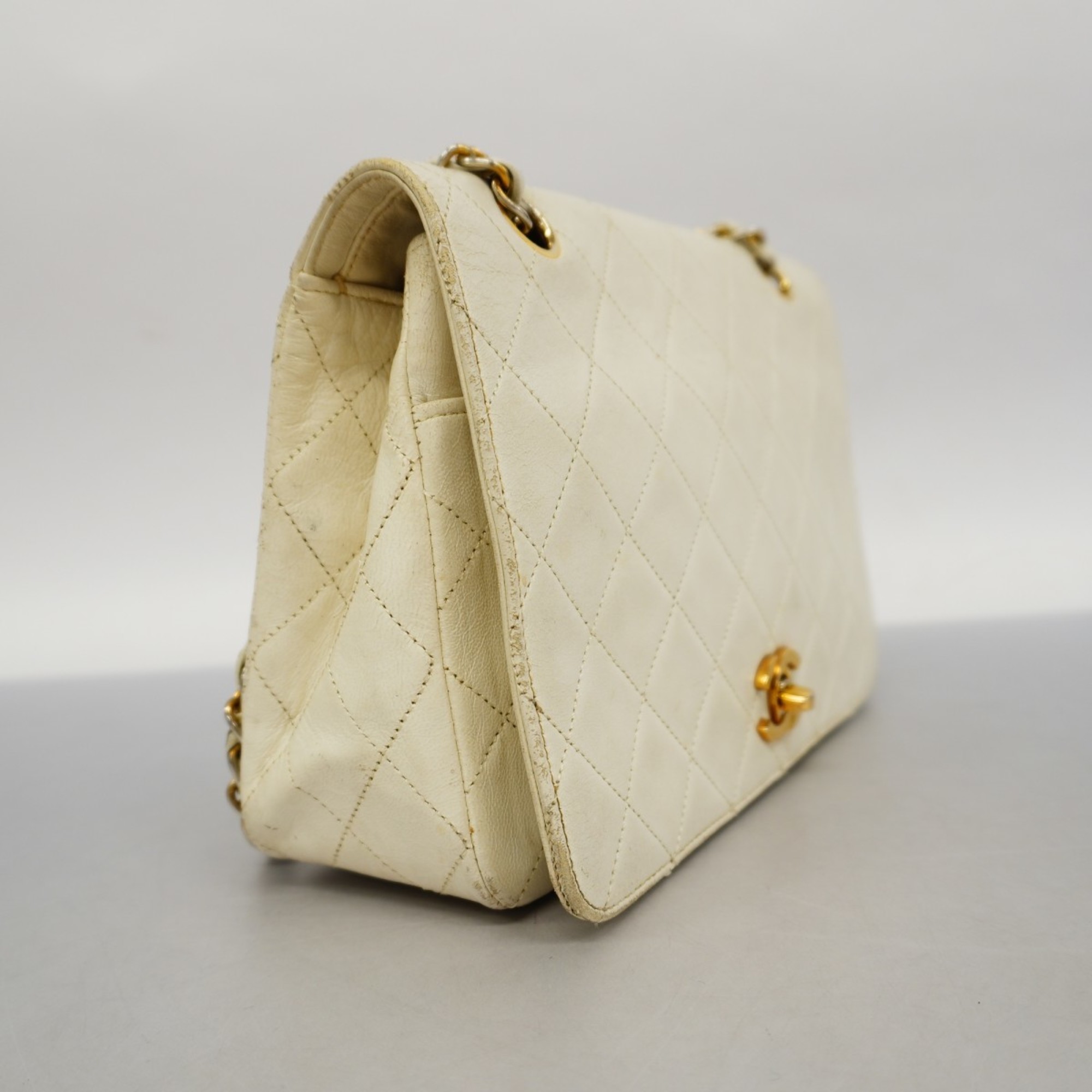 Chanel Shoulder Bag Matelasse Lambskin White Women's